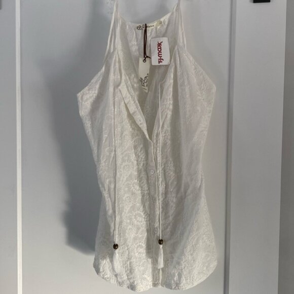 Laffaire cotton embroidered eyelet sleeveless button front blouse spaghetti NWT - Picture 1 of 4